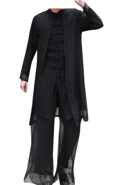 Online Custom fashion youth Kungfu shirt Han suit men's Chinese Style Men's costume ancient style ancient costume long shirt Chinese style robe linen suit Kungfu SHIRT CREW drama suit  SKF006 back view